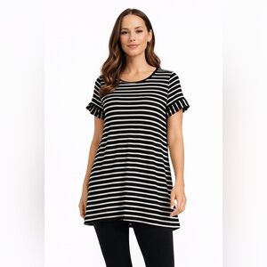 Striped Black and White Women's Tunic Top